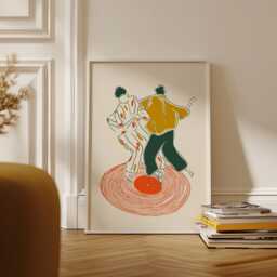 Mid-Century Modern Dancing Couple Poster - Retro Vinyl Record Wall Art Minimalist Line Drawing Music Print - thumbnail 2