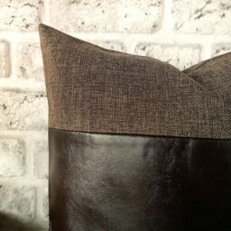 Dark Brown Faux Leather Pillow Cover Two-Tone Fabric Accent - 16x16'' - thumbnail 2