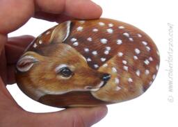 Hand-Painted Fawn Sea Stone - Original Rock Painting Art - thumbnail 1