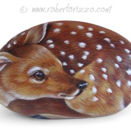 Hand-Painted Fawn Sea Stone - Original Rock Painting Art - thumbnail 2