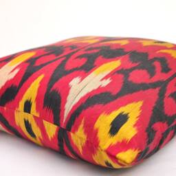 Dark Red Silk Ikat Pillow Cover, Handloom Cushion - 20x20 - thumbnail 3