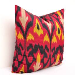 Dark Red Silk Ikat Pillow Cover, Handloom Cushion - 20x20 - thumbnail 2