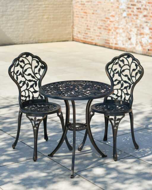 Antique Bronze Two Seater Bistro Set - Garden Furniture Leaf Design - image 1