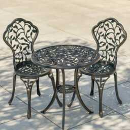 Antique Bronze Two Seater Bistro Set - Garden Furniture Leaf Design - thumbnail 2