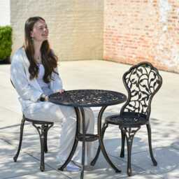 Antique Bronze Two Seater Bistro Set - Garden Furniture Leaf Design - thumbnail 3