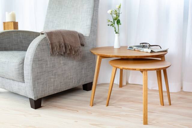 Round Solid Wood Coffee Table 65/45 cm - Oak & Walnut Variations, Stable Living Room With Firm Base, Handcrafted Designer Furniture - image 1