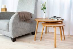Round Solid Wood Coffee Table 65/45 cm - Oak & Walnut Variations, Stable Living Room With Firm Base, Handcrafted Designer Furniture - thumbnail 1