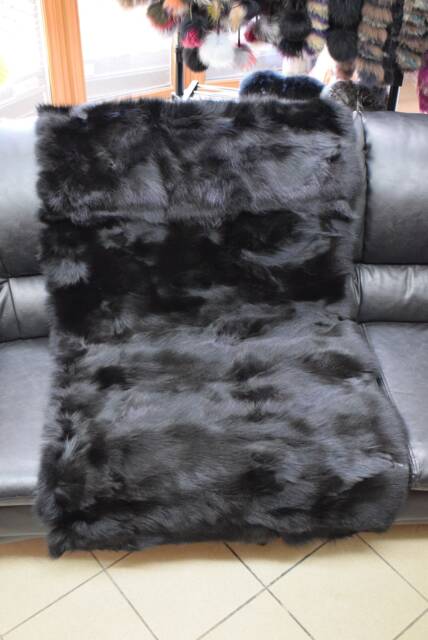 Real Fox Fur Blanket Throw Black Color, Home Warmer - image 1