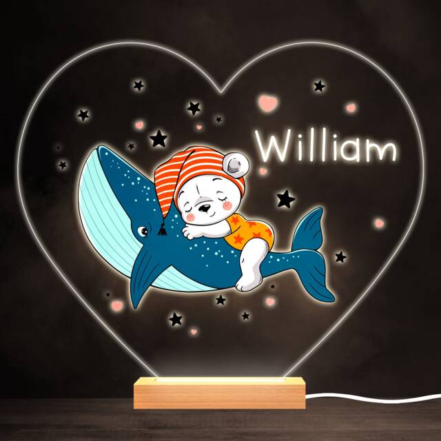 Baby Bear Sleeping On A Whale Colourful Heart Personalised Gift Lamp Night Light - Bedroom - image 1