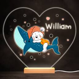 Baby Bear Sleeping On A Whale Colourful Heart Personalised Gift Lamp Night Light - Bedroom