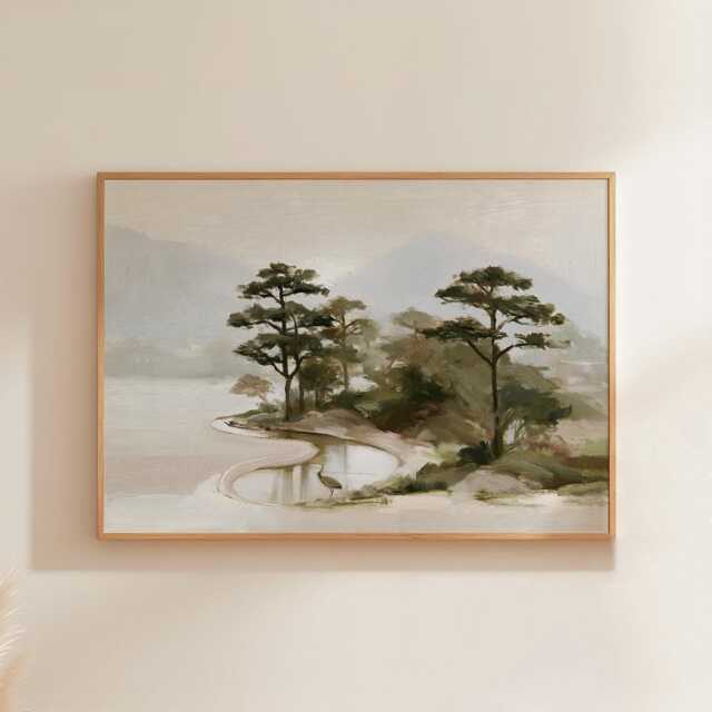 Misty River Poster, Pine Valley Print, Nature Wall Art, Paper - image 1