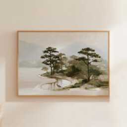 Misty River Poster, Pine Valley Print, Nature Wall Art, Paper - thumbnail 1