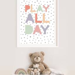 Play All Day Print, Girls Nursery Prints, Wall Art, Bedroom Playroom Rainbow Prints - thumbnail 2