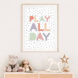 Play All Day Print, Girls Nursery Prints, Wall Art, Bedroom Playroom Rainbow Prints - thumbnail 3
