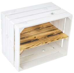 1 X White Painted Crate With Long Burnt Wood Shelf - Wooden Apple Crates, Ideal Storage Boxes Box Display Crate Bookshelf Dresser - thumbnail 1