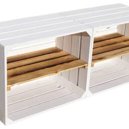 1 X White Painted Crate With Long Burnt Wood Shelf - Wooden Apple Crates, Ideal Storage Boxes Box Display Crate Bookshelf Dresser - thumbnail 2