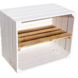 1 X White Painted Crate With Long Burnt Wood Shelf - Wooden Apple Crates, Ideal Storage Boxes Box Display Crate Bookshelf Dresser - thumbnail 3