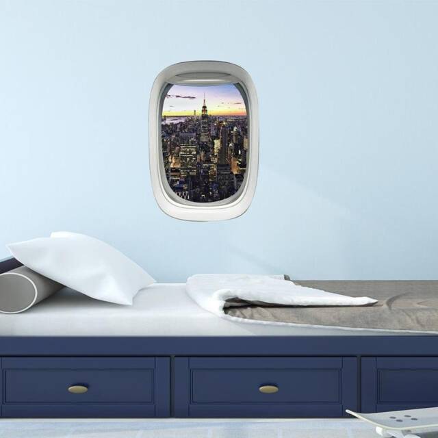 Airplane Window City View Wall Decal Peel & Stick Aviation Mural Decor Vwaq-Pw3 - image 1