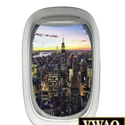 Airplane Window City View Wall Decal Peel & Stick Aviation Mural Decor Vwaq-Pw3 - thumbnail 2