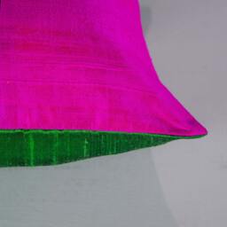 Color Block Raw Silk Pillow Cover, Hot Pink & Emerald Green - thumbnail 2