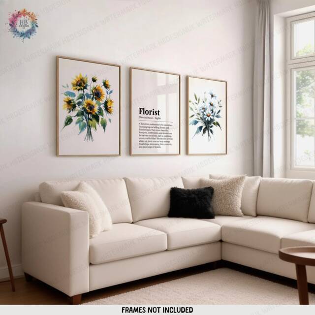 Florist Posters - Set Of 3 Prints - Flower Shop Wall Art Sunflower Decor Print Gift Floral Definition Market Gifts - image 1