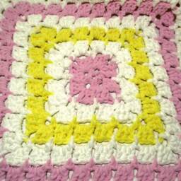Crochet Baby Blanket Pink Yellow & White Chenille Blanket, Girl - thumbnail 3
