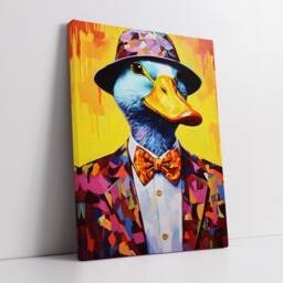 Duck With Suit Top Hat Animal Abstract Oil Painting Splatter Style Wall Art, Framed Canvas Poster Print, Home Kitchen Office Room Decor - thumbnail 2