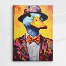 Duck With Suit Top Hat Animal Abstract Oil Painting Splatter Style Wall Art, Framed Canvas Poster Print, Home Kitchen Office Room Decor - thumbnail 3