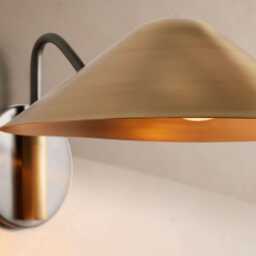 Mid Century Modern Brass Wall Sconce - Minimalist Cone Shade Lamp Industrial Matte Black & Gold Bedside Reading Light - thumbnail 2