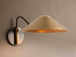 Mid Century Modern Brass Wall Sconce - Minimalist Cone Shade Lamp Industrial Matte Black & Gold Bedside Reading Light - thumbnail 1