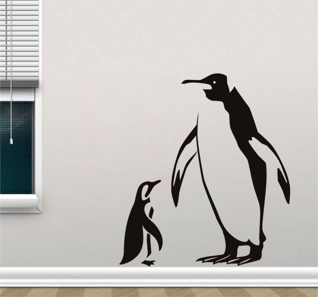 Penguin Family - 0074 Vinyl Wall Art, Decal, Sticker, Transfer, Mural, Decor, Rent Friendly, Interior, Exterior, Full Removable - image 1