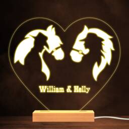 Cowboy & Cowgirl Silhouette With Horses Warm Lamp Personalised Gift Night Light - Bedroom