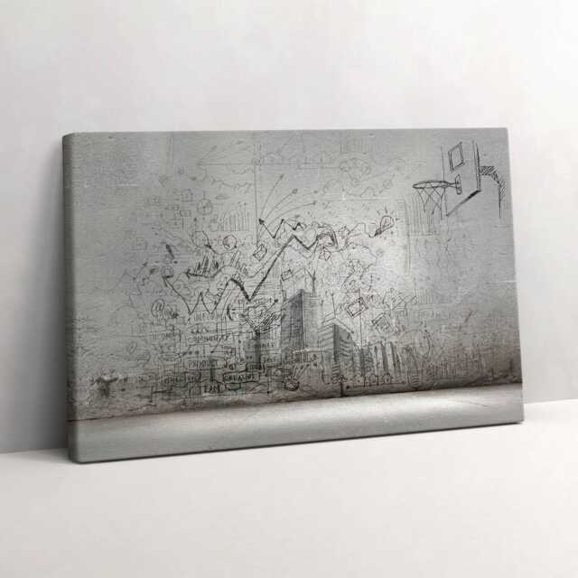 Urban Sketch Canvas, Picture Wall Hanging, Gray Art, Text Canvas Painting - image 1