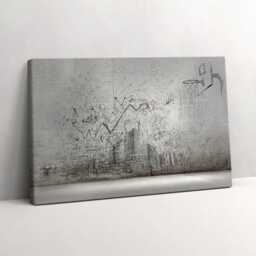 Urban Sketch Canvas, Picture Wall Hanging, Gray Art, Text Canvas Painting - thumbnail 1