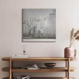 Urban Sketch Canvas, Picture Wall Hanging, Gray Art, Text Canvas Painting - thumbnail 3