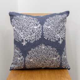 Mulberry Tree Silhouette Cushion in Navy Blue & Crisp White. Double Sided. Botanical Design. 17x17 - thumbnail 1