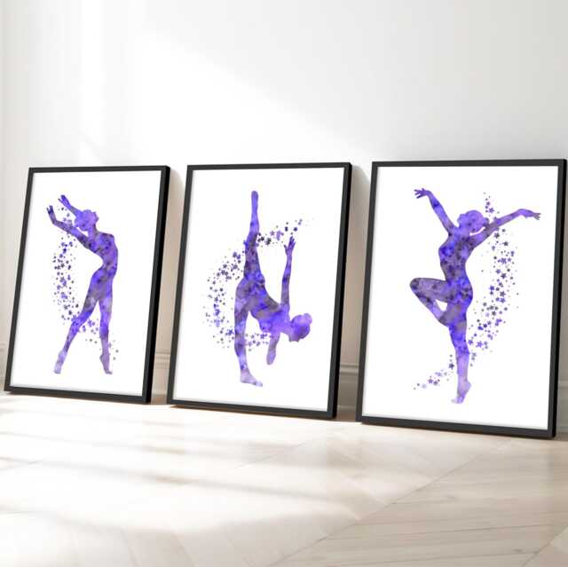 Modern Gymnastics Wall Art Prints Purple Teen Gymnast Girl Room Decor - image 1
