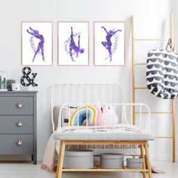 Modern Gymnastics Wall Art Prints Purple Teen Gymnast Girl Room Decor - thumbnail 2