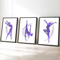 Modern Gymnastics Wall Art Prints Purple Teen Gymnast Girl Room Decor - thumbnail 1