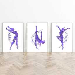 Modern Gymnastics Wall Art Prints Purple Teen Gymnast Girl Room Decor - thumbnail 4