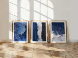 Set Of 3 Beach Prints Blue Wall Art Living Room Sea Aerial View Ocen Posters - thumbnail 1