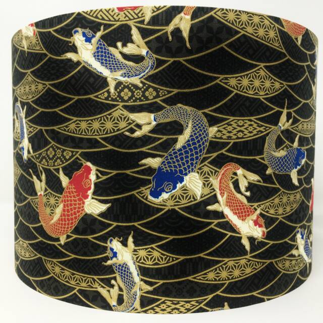 Japanese Carp Lamp Shade Oriental Black & Gold Light - image 1