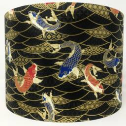 Japanese Carp Lamp Shade Oriental Black & Gold Light