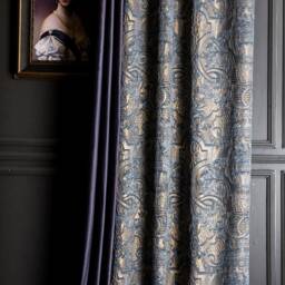 striped Patterned Curtain Panel Luxury Gold Gray Turquoise Fabric - thumbnail 3