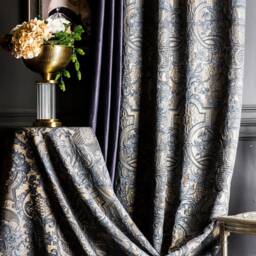 striped Patterned Curtain Panel Luxury Gold Gray Turquoise Fabric - thumbnail 4