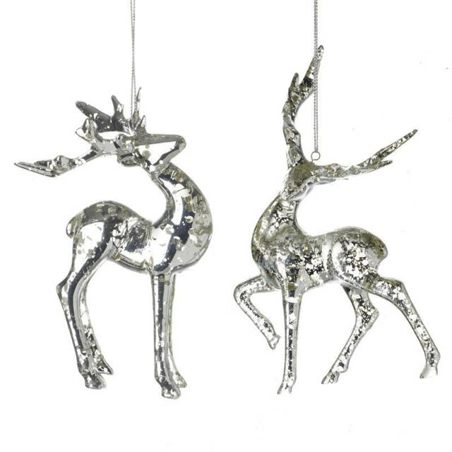 Beautiful Silver Reindeer Hanging Christmas Tree Decorations - Pair - Winter Festive Nature Animals Deer Rudolph Sparkly Gift Family Friend