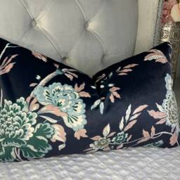 Anya Soft Touch Velvet Cushion Cover Pillowcase in Navy Pink Green Floral Pillow Contemporary Home Handmade UK John Lewis Designer Fabric - thumbnail 4