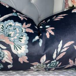 Anya Soft Touch Velvet Cushion Cover Pillowcase in Navy Pink Green Floral Pillow Contemporary Home Handmade UK John Lewis Designer Fabric - thumbnail 3