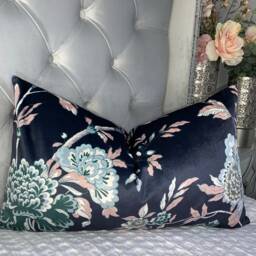 Anya Soft Touch Velvet Cushion Cover Pillowcase in Navy Pink Green Floral Pillow Contemporary Home Handmade UK John Lewis Designer Fabric - thumbnail 1