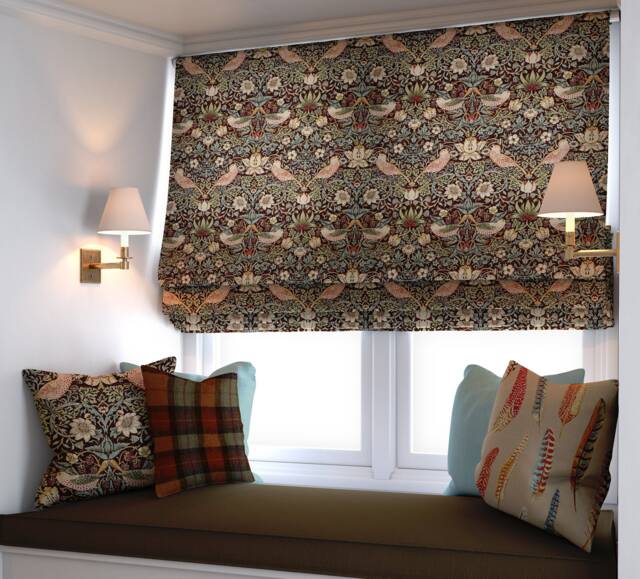 William Morris - Strawberry Thief Chocolate/Slate Made To Measure Professionally Roman Blind - image 1